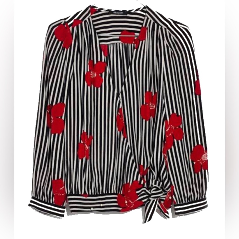 Madewell Candied Orchids Striped Wrap Top Blouse Size M